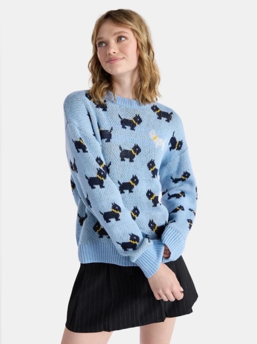 No Boundaries X Stranger Things Blue Scottie Scottie Dogs Sweater XS Erica